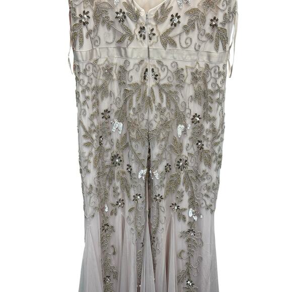 Adrianna Papell Beaded Illusion Mesh Gown Pink Blush Formal Dress Size 14 - Picture 10 of 15